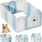 Foldable Dog Play Pen Indoors, Non-Slip Sturdy Puppy Playpen with Door, 25.5" H 12-Panel Adjustable Shape Dog Fence Pen for Small/Medium Dogs, Thickened, Easy to Store, White+Blue