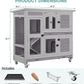2-Tier Indoor Rabbit Hutch Bunny House Guinea Pig Cage with Sliding Plastic Trays, Wheels & Ramp, 47.2" Multi-Door Wooden Small Animal Cage for Rabbits, Bunnies, and Guinea Pigs (Grey)