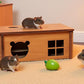 Hamster Multi Chamber Maze Hideout: Wooden Maze Tunnel House Exploring Toys for Hamster Gerbils Mice Guinea Pig Chinchillas, Small Animals Hideout and House - Brown
