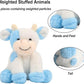 Blue and White Cow Weighted Stuffed Animal 20cm/7.87in Cute Sitting Cow Plush Toy with Smile Soft Fluffy Small Farm Plushie for Kids Adults Birthday Festival Gift Bed Home Office Decor Toys