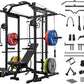 Mikolo Power Cage, Power Rack with Cable Crossover System, 1500LBS Squat Rack with LAT Pull Down System, Workout Cage with Pulley System for Fitness Home Gym