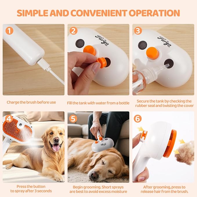 Cat Steam Brush-3 in 1 Pet Brush,Dog Shedding Tool Self Cleaning Pet Spray Depilation Comb with Release Button,Dog Steam Brushs,Cat Grooming Supplies for Long Short Haireds