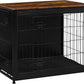 DWANTON Dog Crate Furniture with Cushion, Wooden Kennel Table with Double Doors, Indoor Dog House, Medium Size, 32.5" L, Black+Rustic Brown