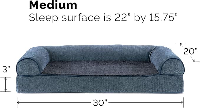 Furhaven Cooling Gel Dog Bed for Medium/Small Dogs w/ Removable Bolsters & Washable Cover, For Dogs Up to 35 lbs - Sherpa & Chenille Sofa - Orion Blue, Medium