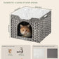 Cat Beds Indoor Kitten House, Handwoven Rattan Cat Cave Pet Cube, Large Cat Houses, One Bed Mat, Foldable, Hideaway, 16.5x16.5x13.2 Inches, 2 S-Shaped Hooks in Living Room Bedroom Gray