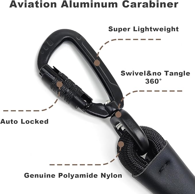 Rope Dog Leash with Two Handles, 6 Foot Heavy Duty Dog Leash with Aviation Aluminum Auto Locking Carabiner, Strong Nylon Pet Lead for Small, Medium, Large Dogs (Navy Blue, 6FT-Two Handle)