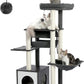 PEQULTI 51.4 Inches Modern Cat Tree Premium 6 Levels Wooden Cat Tower with Fully Sisal Covered Scratching Posts, Cozy Condo, Spacious Perch, Super Large Hammock and Swing Tunnel for Indoor Cats Gray