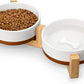 MALACASA Ceramic Dog Bowls, Dog Water/Food Dish with Wood Stand Non-Slip,14oz, Pet Basic Bowls for Your Puppy, Small Dogs or Cats,Glaze Matte Weighted Non-Slip (S-1.5 Cups)