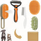 5 Pack Pet Steam Brush Kit – Pet Water Brush for Cats Shedding – Includes Steam Brushes, Undercoat Rake, Massage & Flea Comb for Cats and Dogs - Matted Fur Dematting Tool
