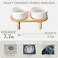 Ceramic Elevated Dog Bowls, Pet Food and Water Bowl Set for Large Dogs, 7.5 Cups Dog Bowls Raised with Wood Stand, 61OZ, White