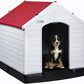 LEMBERI Durable Waterproof Plastic Dog House for Small to Large Sized Dogs, Indoor Outdoor Doghouse Puppy Shelter with Elevated Floor, Easy to Assemble (Red, 34''L*31''W*32''H)