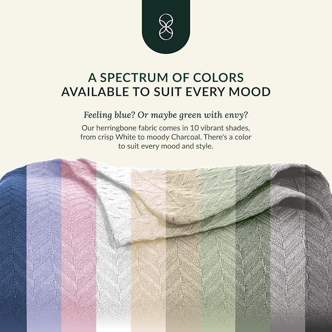 Cloud Scape Linen 100% Cotton Queen Size Blanket, Herringbone Pattern, Lightweight Summer Blanket,Best Gifts for Women, fits Full Size Bed, 92 x 92, Ensign Blue