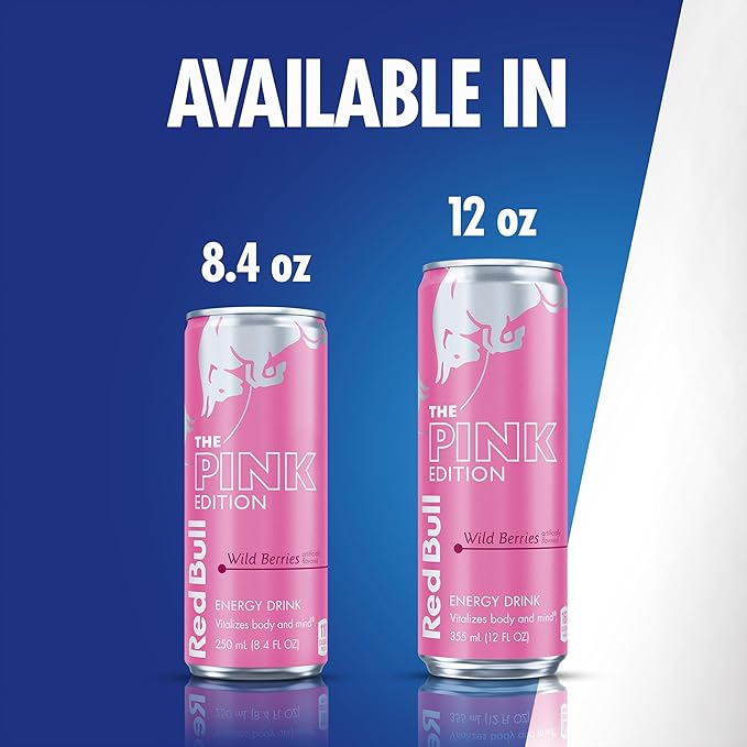 Red Bull Pink Edition Energy Drink, Wild Berries, 8.4 fl. oz., Pack of 4 cans, with 80mg Caffeine, Taurine & B Vitamins