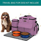 Modoker Dog Food Tote Bag, Airline Approved Pet Gear Travel Set Portable Diaper Accessories Organizer with 2 Food Storage Containers, 2 Collapsible Bowls, 1 Feeding Mat (Pink)