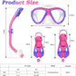 Kids Mask Fins Snorkel Set, Dry Top Snorkeling Gear for Kids Youth Boys Girls Junior Age 5-15 Tempered Glass Snorkel Mask Set Panoramic View Snorkeling Packages