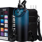 87/128 oz Insulated Water-Bottle with straw - Gallon Water Bottles with Phone Holder, Stainless Steel Water Jug with Strap & Auto Chug Lids, Gym Camping Sport Metal Flask w/Paracord Handle