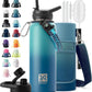 Insulated Water Bottle | Thickened Stainless Steel Vacuum Metal | Portable Sports Water Jug for Gym and Hiking with Straw, Carrier Bag, Handle Strap | BPA-Free 40 oz
