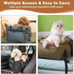 2 and 1 Center Console Dog Car Seat & Carrier for Small Dogs, Large Leather Dog Car Bed with Storage Pocket, Waterproof PVC Leather Seat Travel Bed for Front & Back Seat, Clip-On Safety Leash