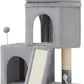 24inch Tall cat Tree with 2 cat condo and Mouse Toy Cozy Small cat Tower with Scratching Post and Board for Kitties and Small Cats.（Light Grey）