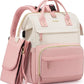 LOVEVOOK Diaper Bag Backpack, Baby Bag with Changing Station, Large Diaper Backpack for Moms Dads, Waterproof Leather Accents Baby Boy and Girl Bag for Travel Baby Essentials, Pink-Beige