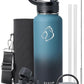 BUZIO 40 oz Water Bottle Insulated with Straw & 3 lid and Carrying Pouch, Leak Proof Anti-Slip Stainless Steel Water Flask Jug, Cold for 48 Hrs Double Vacuum Thermo Canteen, BPA-Free, Indigo Crush