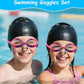 Kids Swim Goggles, Anti-fog and UV Protection with Swim Cap for Age 3-15 Youth Boys Girls Toddler