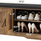 2-Tier Storage Bench, Shoe Bench with Padded Seat Cushion, Entryway Bench with 4 Barn Doors, Adjustable Shelf, 13.8" D x 47.2" W x 17.7" H, for Entryway, Living Room, Bedroom, Rustic Walnut