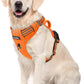 Funfox Dog Harness No Pull, Adjustable Pet Vest Harness, Super Soft Material with Vertical Handle Easy Control, Reflective Night Walking, 2 Leash Clips for Large Dogs, Orange, L