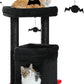PEQULTI Cat Tree Gothic Cat Tower for Indoor Cats with Private Cozy Cat Condo, Natural Sisal Scratching Posts and Plush Pom-pom for Small Cats Black