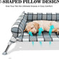 Elevated Raised Dog Bed Cot - Cooling Dog Bed with Pillows, Portable Washable Pet Cot with Metal Frame for Indoor & Outdoor Use