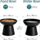 vancasso Ceramic Elevated Cat Bowls 2-Pack - 6.2" Extra Wide Raised Cat Food & Water Dishes, 5.1" Optimal Height Anti-Whisker Fatigue Shallow Bowls for Cats/Kittens/Dogs, Lead & Cadmium Free (Black)
