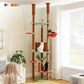 PEQULTI Floor to Ceiling Cat Tree 92.9’’-101.6’’ Height Adjustable Mushroom Cat Tower Tall Climbing Play House with Scratching Posts, Cozy Condo, Perches and Large Hammock for Indoor Cats Brown