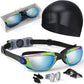 Kids Swim Goggles, Swimming Goggles for Kids Toddlers 3-14 with Swim Cap, Nose Clip, Nose Bridge, Ear Plugs