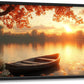 Large Lake Sunrise Landscape Wall Art for Living Room, Nature Boat Canvas Oversized Wall Decor, River Scenery Framed Pictures Painting Print Artwork for Bedroom Office 36"L x 24"W