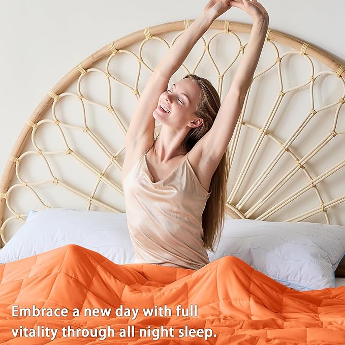 yescool Weighted Blanket for Adults (17 lbs, 48" x 72", Orange) Cooling Heavy Blanket for Sleeping Perfect for 110-130 lbs, Twin Size Breathable Blanket with Premium Glass Bead, Machine Washable