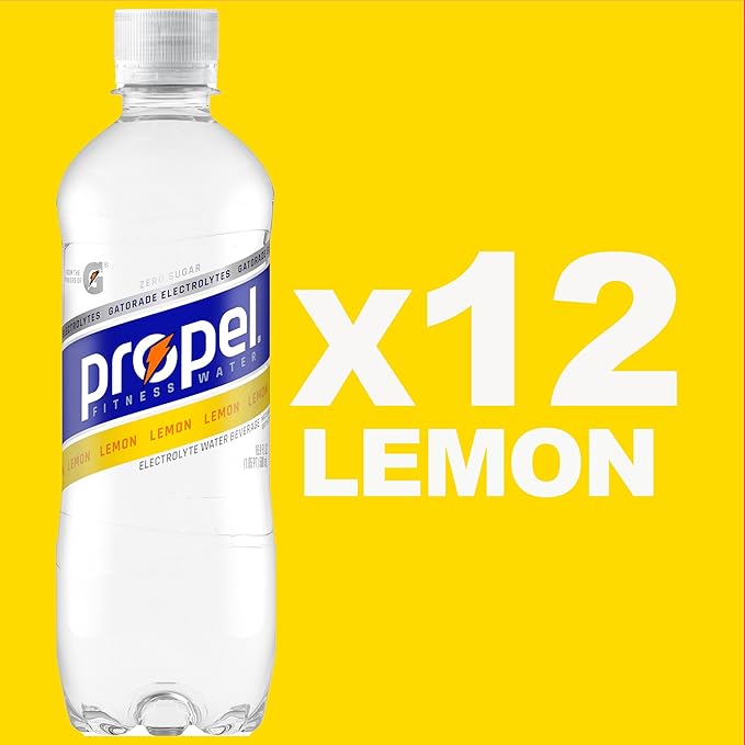 Propel Electrolyte Enhanced Water Sports Drink, Lemon Flavored Water, Zero Calorie & Zero Sugar Hydration with Electrolytes and Vitamins C & E, 16.9 fl oz Water Bottles (12 Pack)