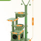 Cactus Cat Tree, 47.6" Cat Tower with 2 Metal Frame Hammock, Cat Scratching Post for Indoor Cats with 2 Removable Pompom Sticks for Kittens, Green