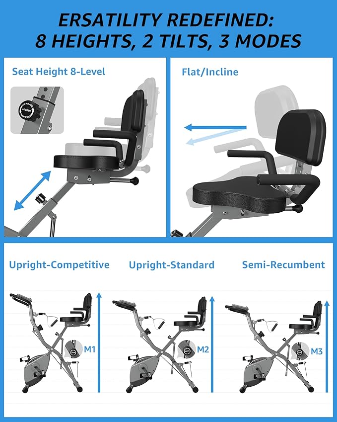 Foldable Exercise Bike Stationary Bikes for Home, 5 IN 1 Indoor Workout Bike, Cycling Bike with 16-Level Quiet Magnetic Resistance, 6.6 LBS Flywheel and 300LBS Capacity, 2025 Designed 817 X-bike