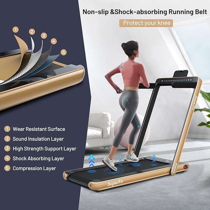GYMAX Walking Pad, Dual LED Display 2 in 1 Under Desk Treadmill for Home with Remote & Smart App Control, 2.25HP Foldable Portable Treadmill Running Machine for Office Small Space