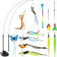 HONGDDY Interactive Bird Simulation Cat Toys，4 in 1 Cat Toys for Indoor Cats, 4 Replacement Birds，Hanging Door Kitten Wand with Suction Cup Removable Feathers Balls Mice Butterfly Streamers