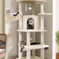 Globlazer Corner Cat Tree, 51in Curved Series Modern Cat Tower for Indoor Cats with Hammock, 7 Sisal Scratching Posts, Large Fan-Shaped Platform for Large Cats, Cat Condo & Hanging Basket, C51, Beige