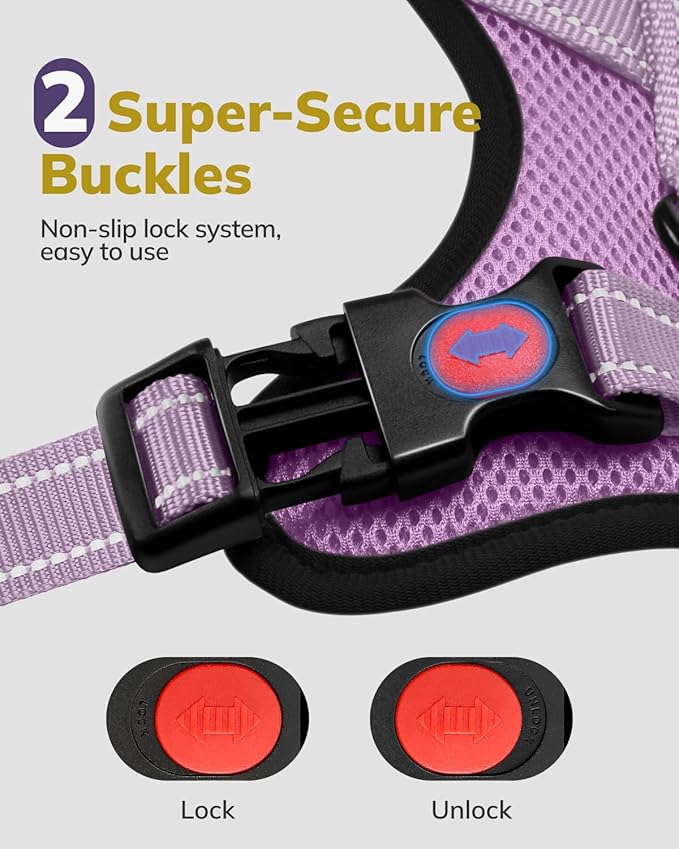 MIDOG No-Pull Dog Harness | Adjustable & Reflective Pet Harness Leash Set for Small Medium Large Dogs Walking, Training| No Choke, Front Clip, Soft Padded Vest with Easy Control Handle - Purple, M