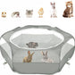 Pawaboo Small Animals Playpen, Waterproof Small Pet Cage Tent with Zippered Cover, Portable Outdoor Yard Fence with 3 Metal Rod for Chick/Kitten/Puppy/Guinea Pig/Rabbits/Hamster/Chinchillas,Light Gray