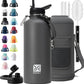 Insulated Water Bottle | Thickened Stainless Steel for Gym and Hiking with Straw, Carrier Bag, Handle Strap | BPA-Free 87 oz