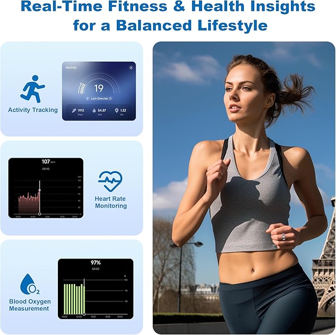 Smart Ring for Women Men - Titanium Health Fitness Tracker Ring with Heart Rate, Step Counting, Calories, Sleep & Stress Monitor for iPhone and Android, No Subscription Fee (Sliver, 7)