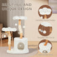 Cute Cat Tree Tower for Indoor Cats Adult, Wood Flower Cat Trees with 6 Pompoms, Modern Cat Tree Tower with Scratching Post, Aesthetic Luxury Cat Condo for Cats Kitten, Alpine White