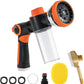 Dog Washing Hose Attachment, 10-in-1 Soap Sprayer Moden Garden Hose Nozzle with 100cc Soap Dispenser, Dog Wash Supplies with Dog Bath Brush & Pet Comb, Foam Gun Car Wash Sprayer (Orange)