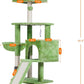 Heybly Cat Tree with Cat Self Groomer Brush, Cat Tower Condo for Indoor Cats with Padded Plush Perch, Cat House with Basket Scratching Board Post, Green HCT005SGR