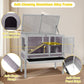 Aivituvin 2-Story Rabbit Hutch with Anti-Chew Ramp & Zinc Sheet - 36.6" Indoor Guinea Pig Cage, Wooden Stand, Pull-Out Tray & Leakproof Floor (Grey)