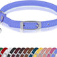 OOPSDOGGY Rolled Leather Cat Collar with Bell, Reflective Kitten Collars with Buckle Include Safety Elastic Strap - Adjustable Small Pet Collars for Boy Girl Cats (Lilac)
